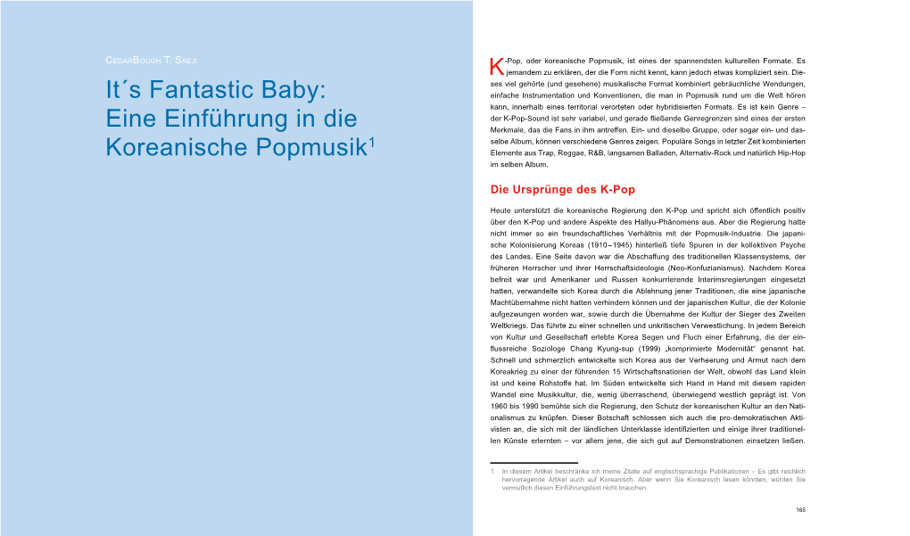 It´S Fantastic Baby: Eine Einführung in Die Koreanische Popmusik1