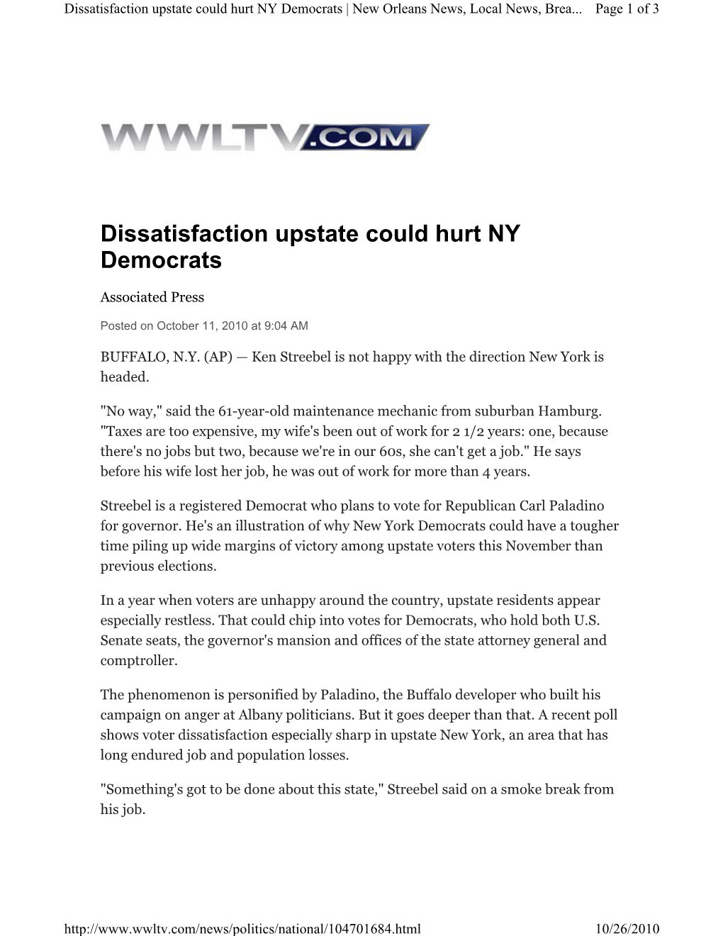Dissatisfaction Upstate Could Hurt NY Democrats | New Orleans News, Local News, Brea