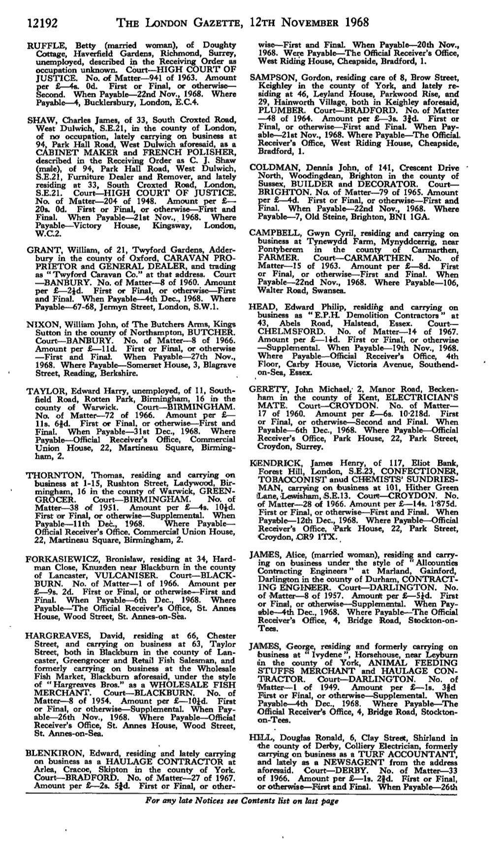 12192 the LONDON GAZETTE, 12Ra NOVEMBER 1968