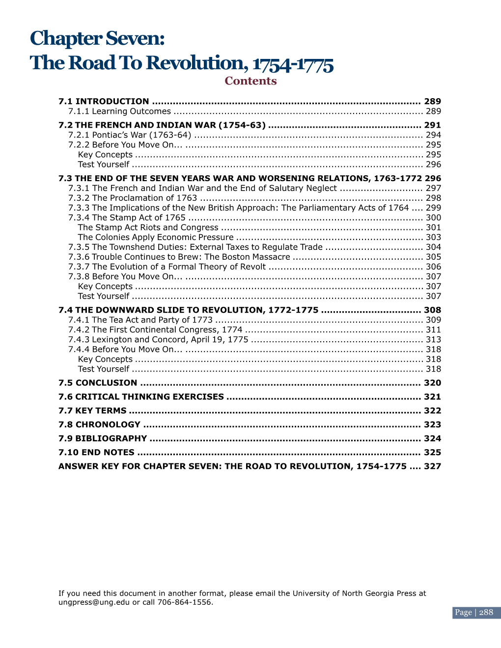 Chapter Seven: the Road to Revolution, 1754-1775 C Ontent S