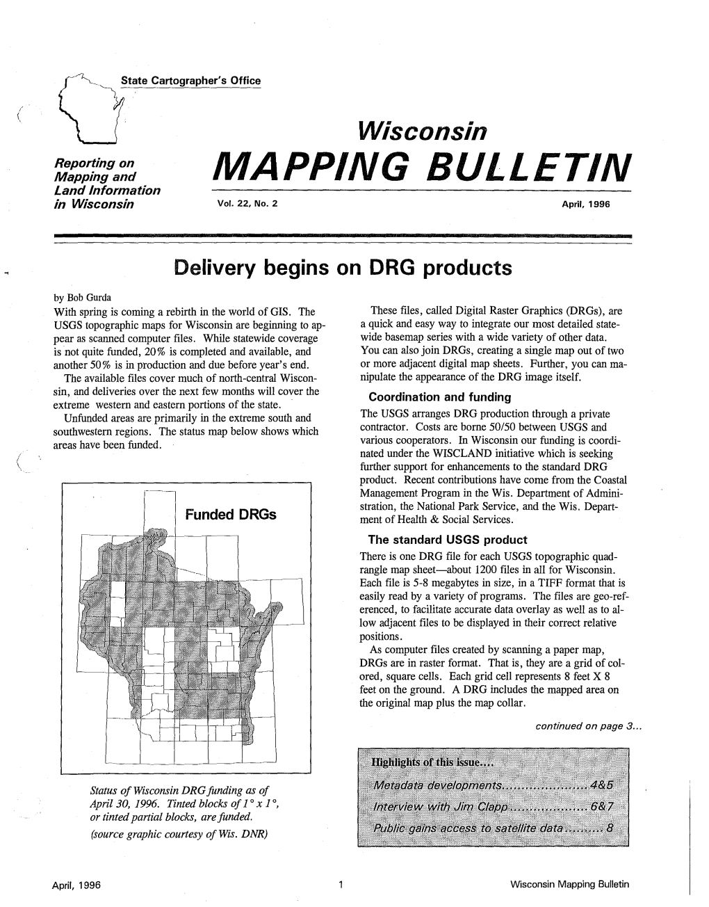 MAPPING BULLETIN Land Information in Wisconsin Vol