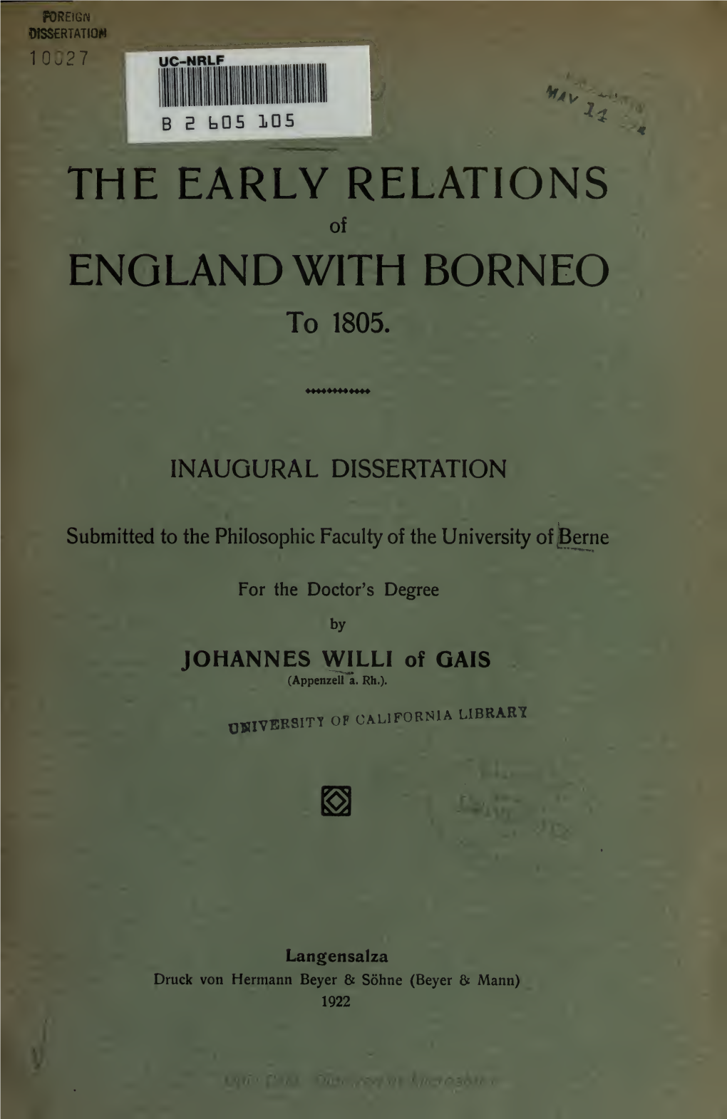 The Early Relations England with Borneo