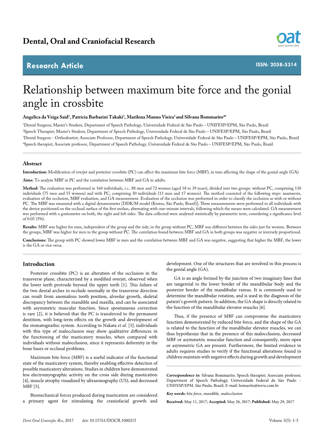 Relationship Between Maximum Bite Force and the Gonial Angle in Crossbite