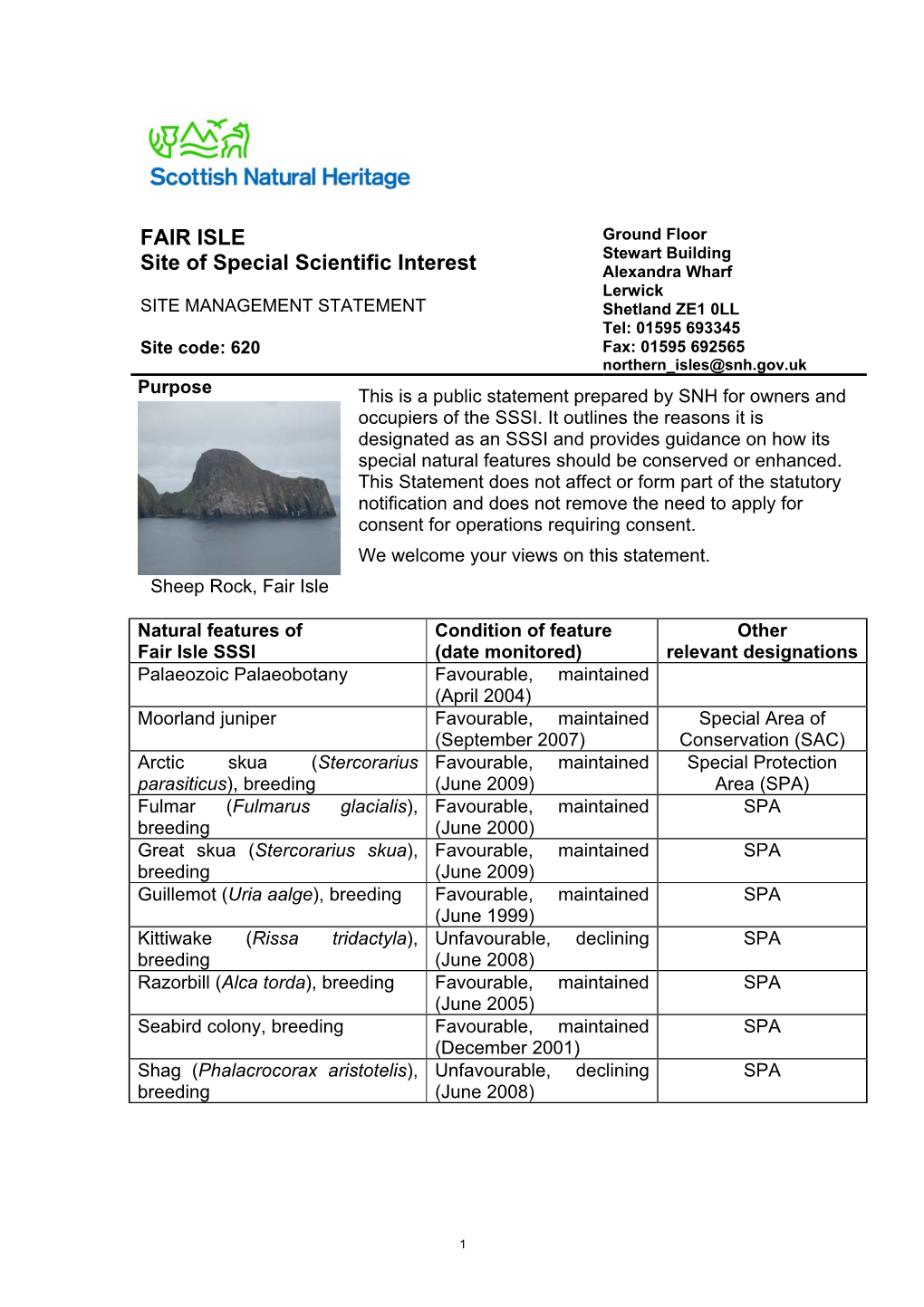 FAIR ISLE Site of Special Scientific Interest