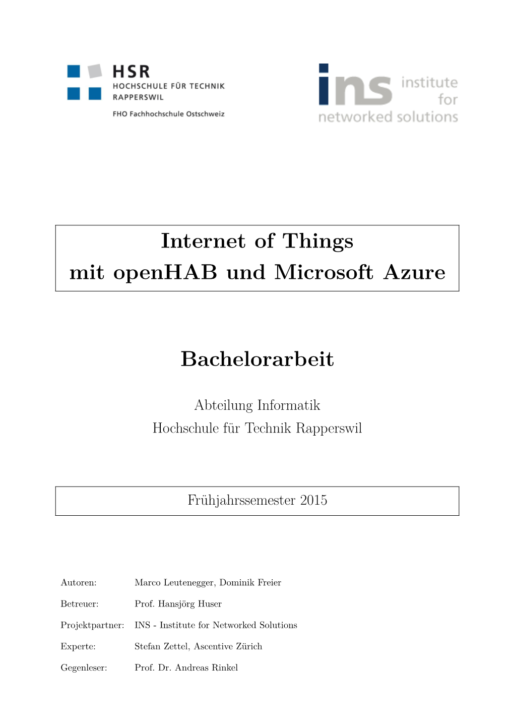 Internet of Things Mit Openhab Und Microsoft Azure Bachelorarbeit