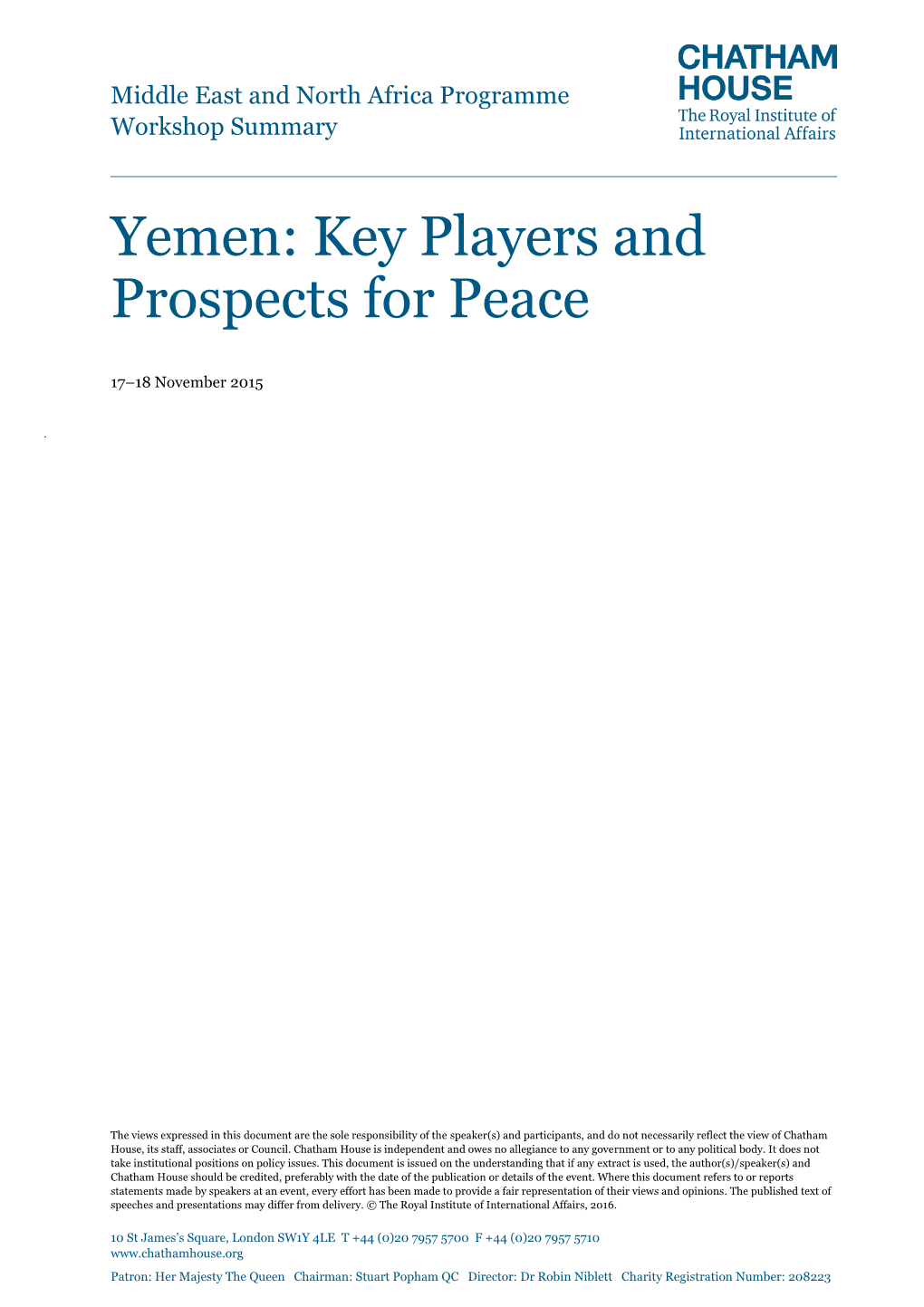 Yemen: Key Players and Prospects for Peace