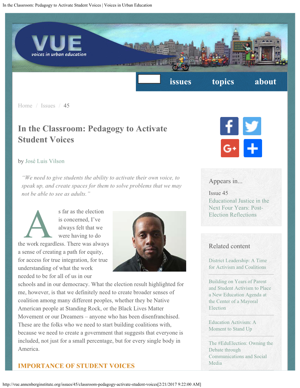 In the Classroom: Pedagogy to Activate Student Voices | Voices in Urban Education