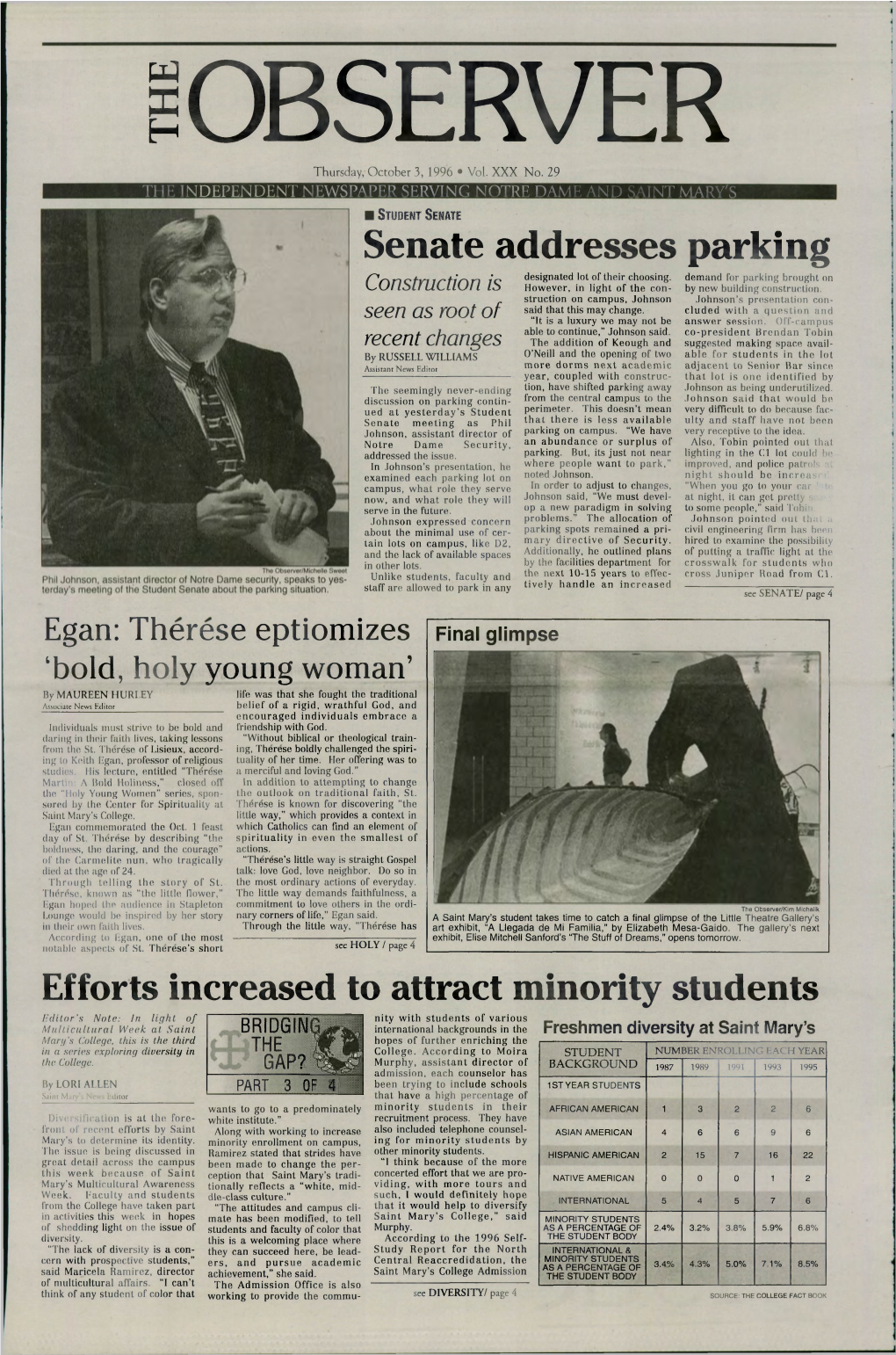 Senate Addresses Parking Efforts Increased to Attract Minority Students