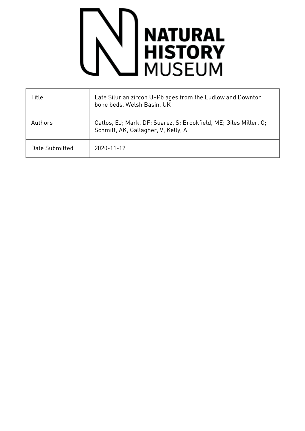 Late Silurian Zircon U–Pb Ages from the Ludlow and Downton Bone Beds, Welsh Basin, UK