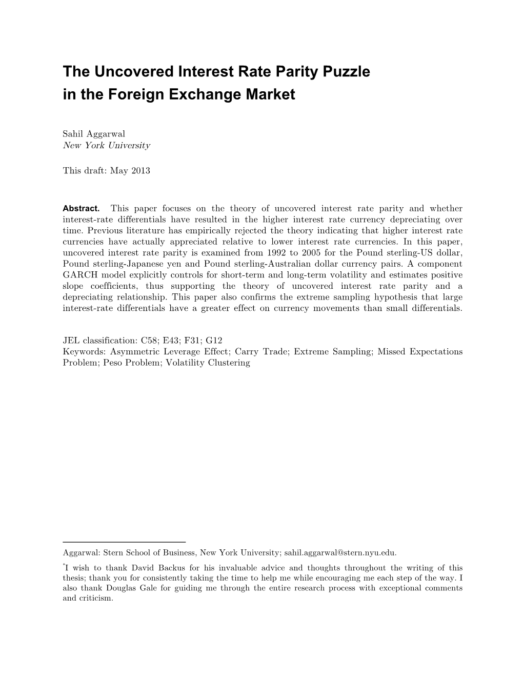 The Uncovered Interest Rate Parity Puzzle in the Foreign Exchange Market