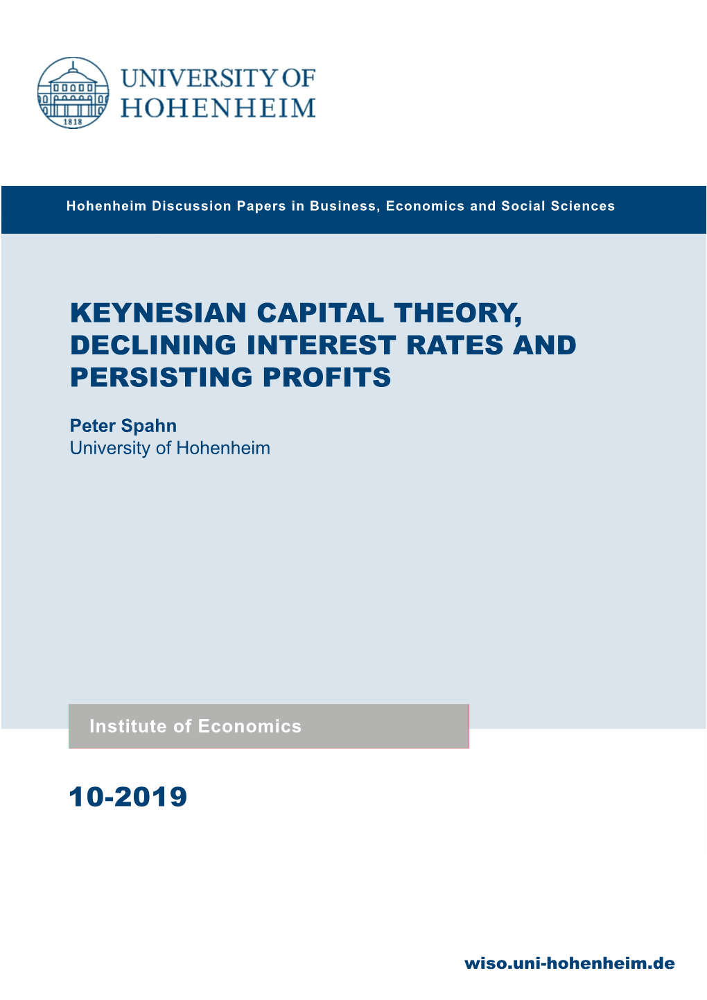 10-2019 Keynesian Capital Theory, Declining Interest Rates and Persisting Profits