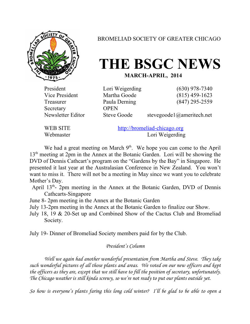 The Bsgc News March-April, 2014
