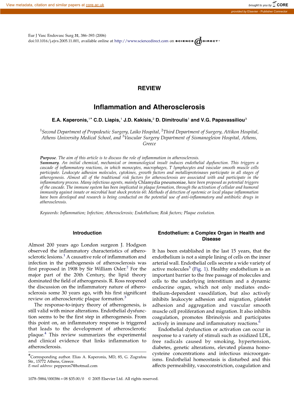 Inflammation and Atherosclerosis