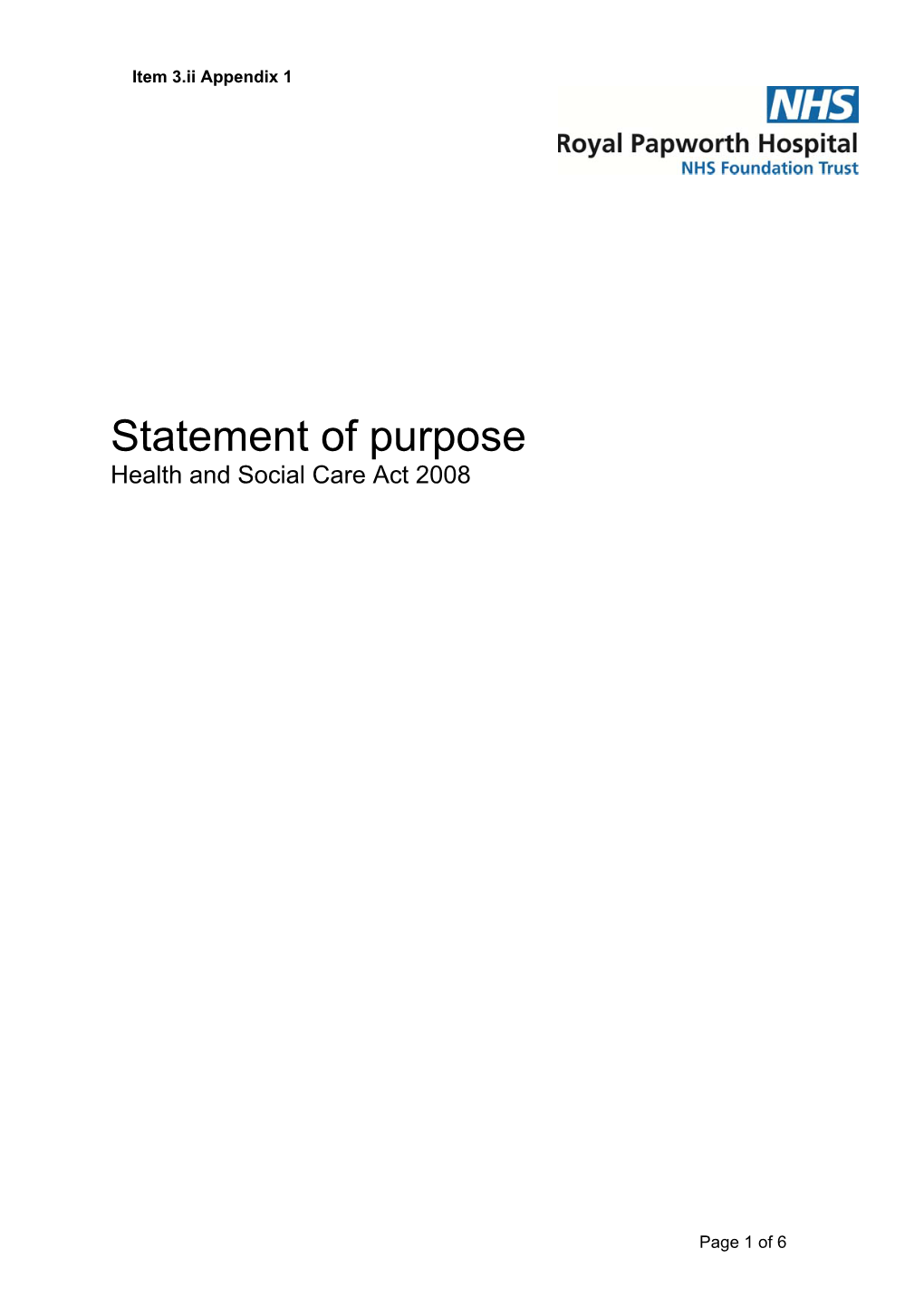 Statement of Purpose Health and Social Care Act 2008