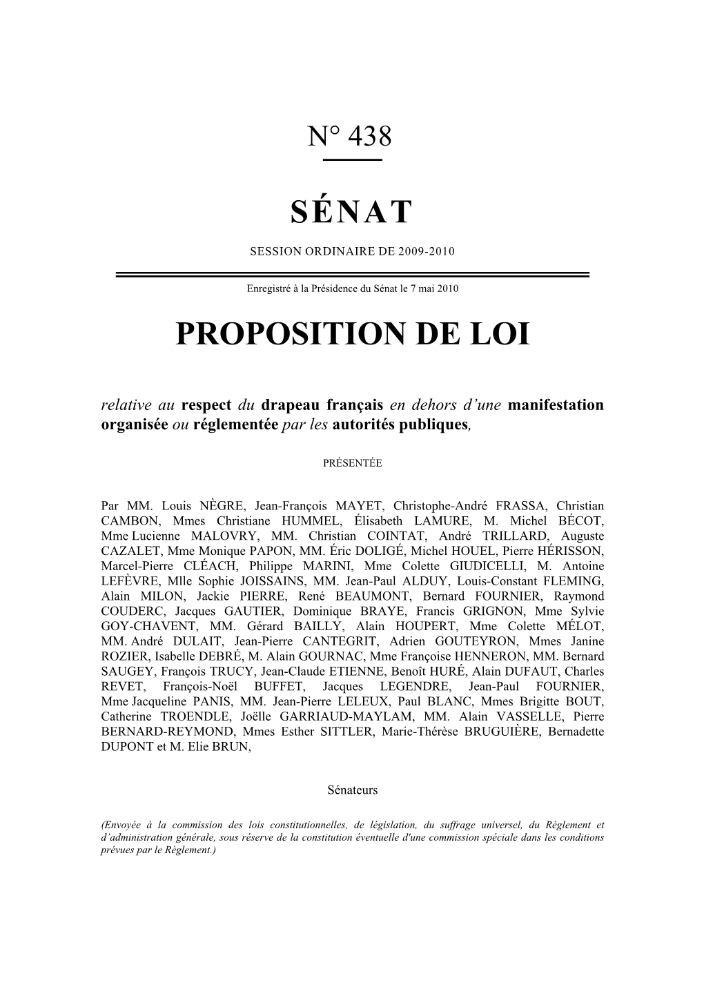 Sénat Proposition De