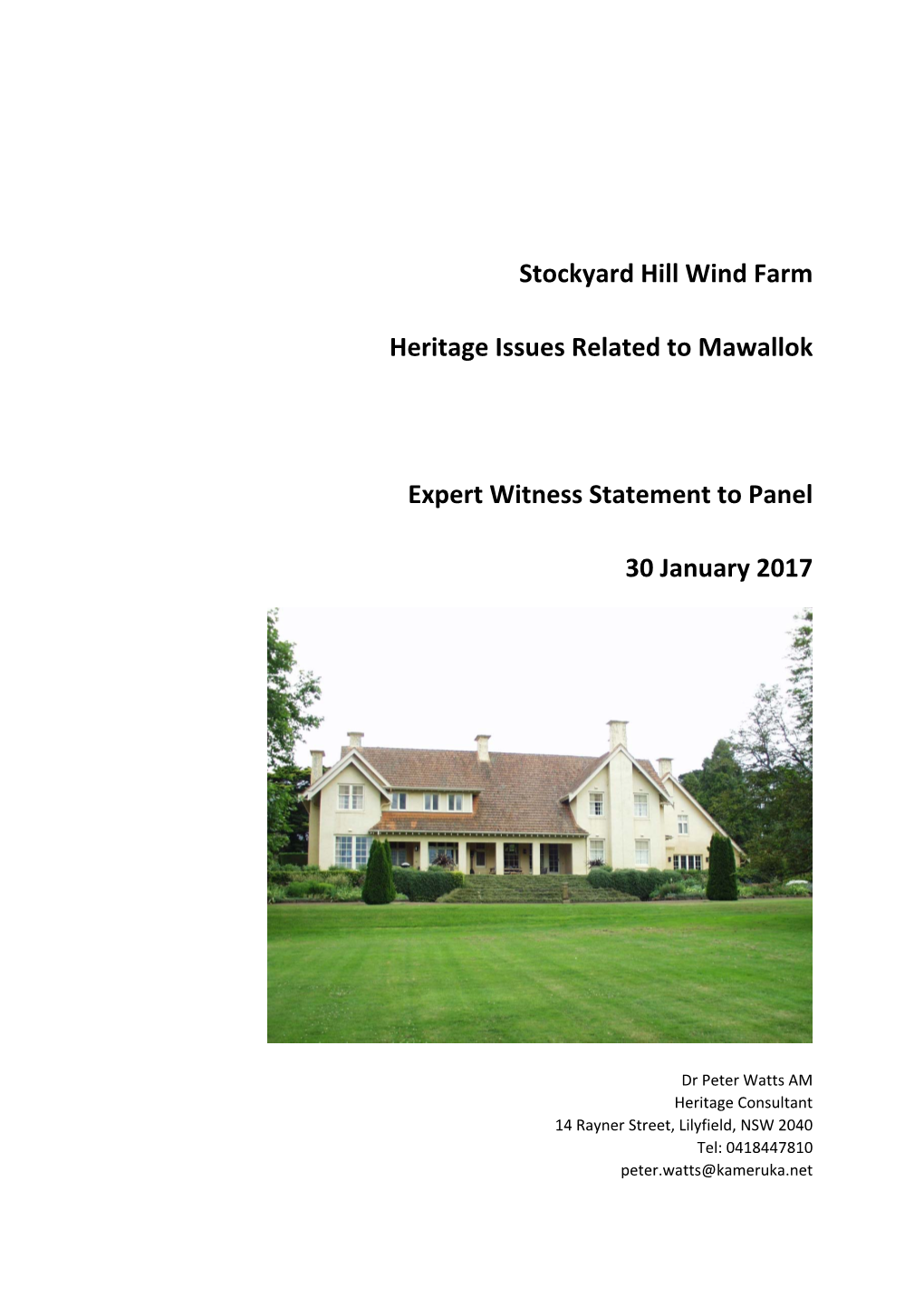 Stockyard Hill Wind Farm Heritage Issues Related to Mawallok Expert