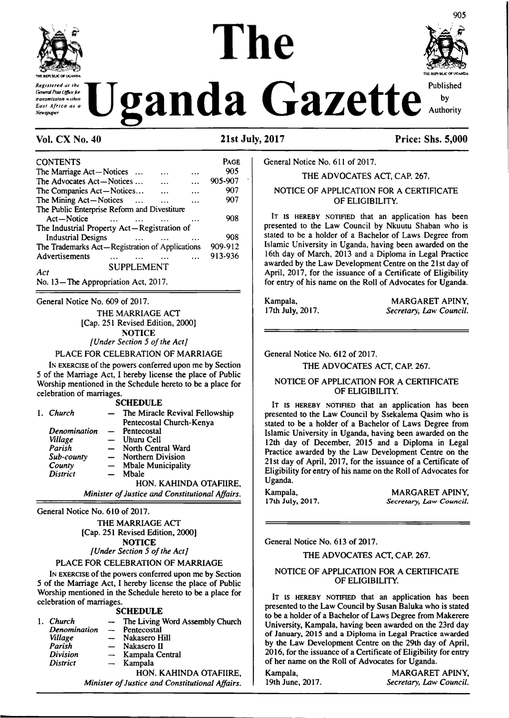 Uganda Gazettepublished