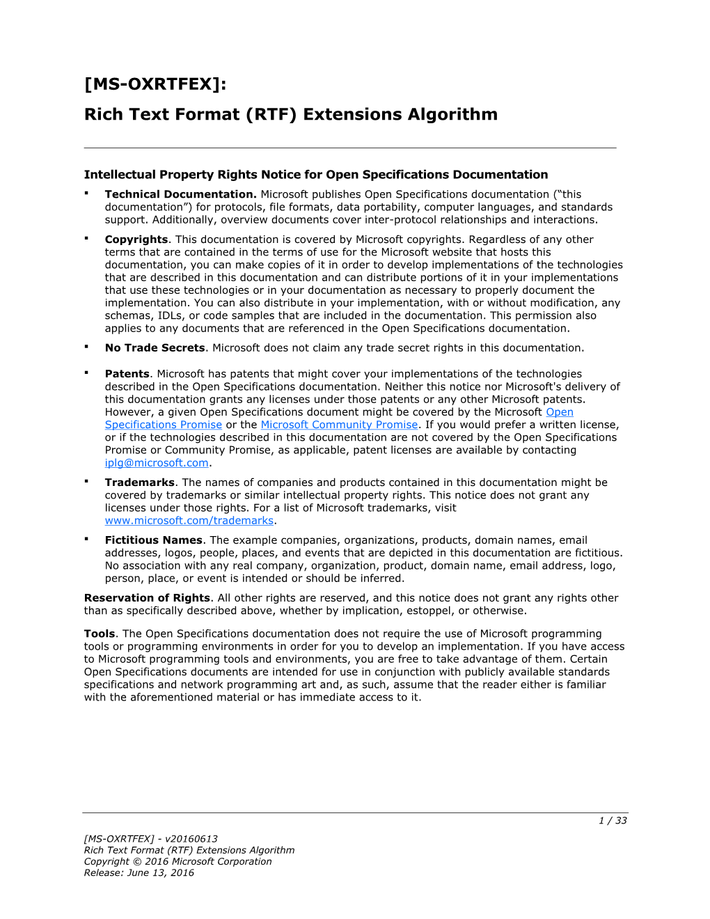 Rich Text Format (RTF) Extensions Algorithm