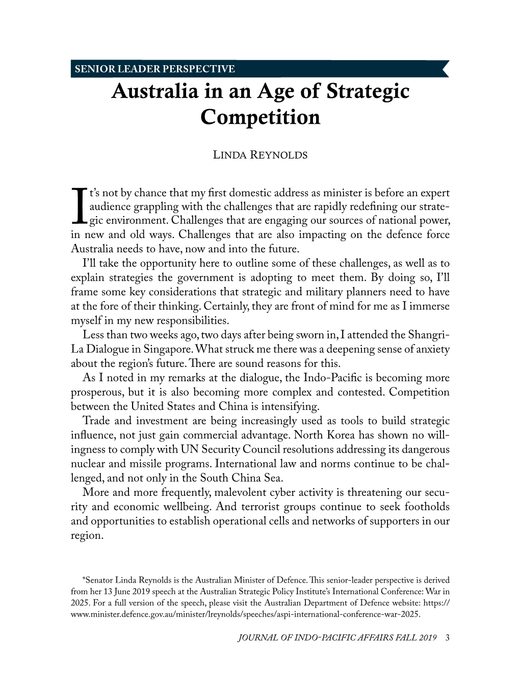 Australia in an Age of Strategic Competition