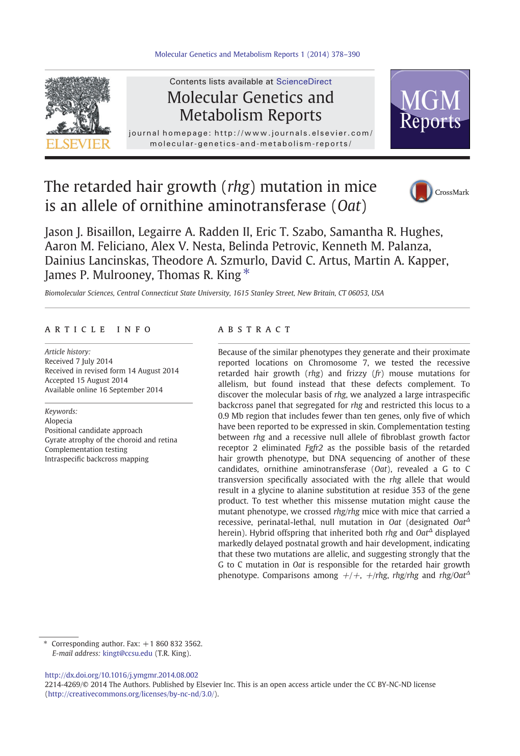 Mutation in Mice Is an Allele of Ornithine Aminotransferase (Oat)