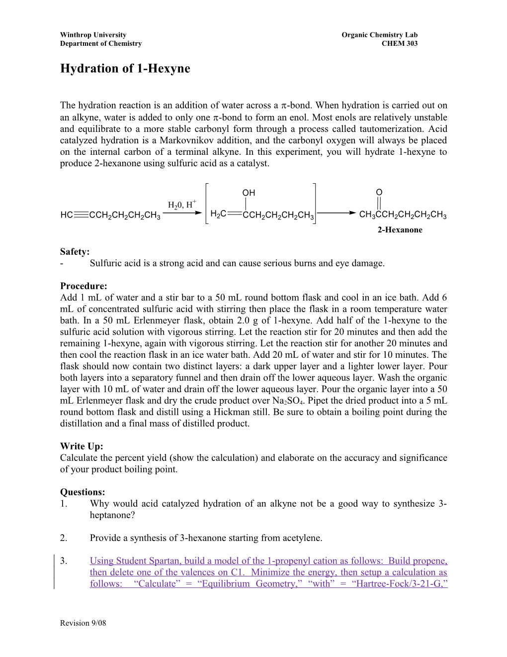 Hydration of 1-Hexyne