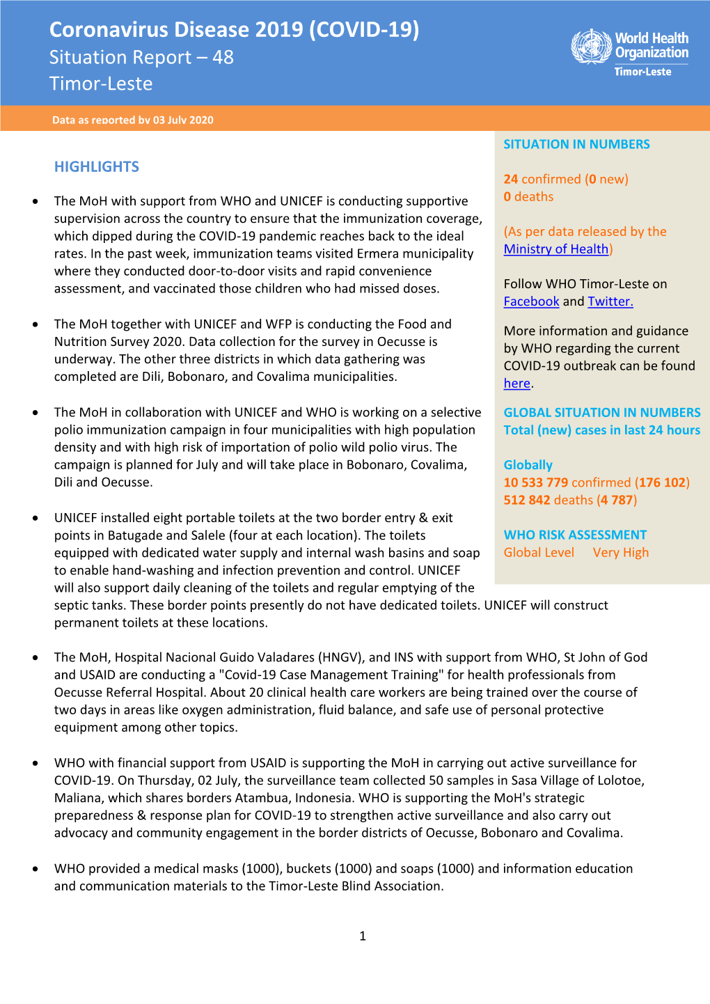 Coronavirus Disease 2019 (COVID-19) Situation Report – 48 Timor-Leste