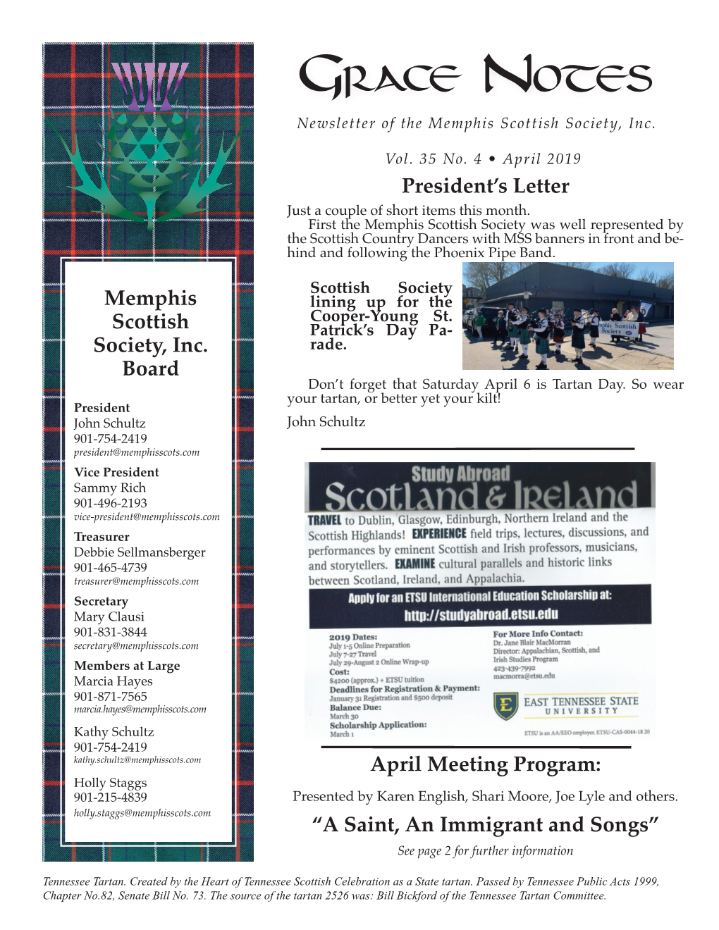 Grace Notes Newsletter of the Memphis Scottish Society, Inc