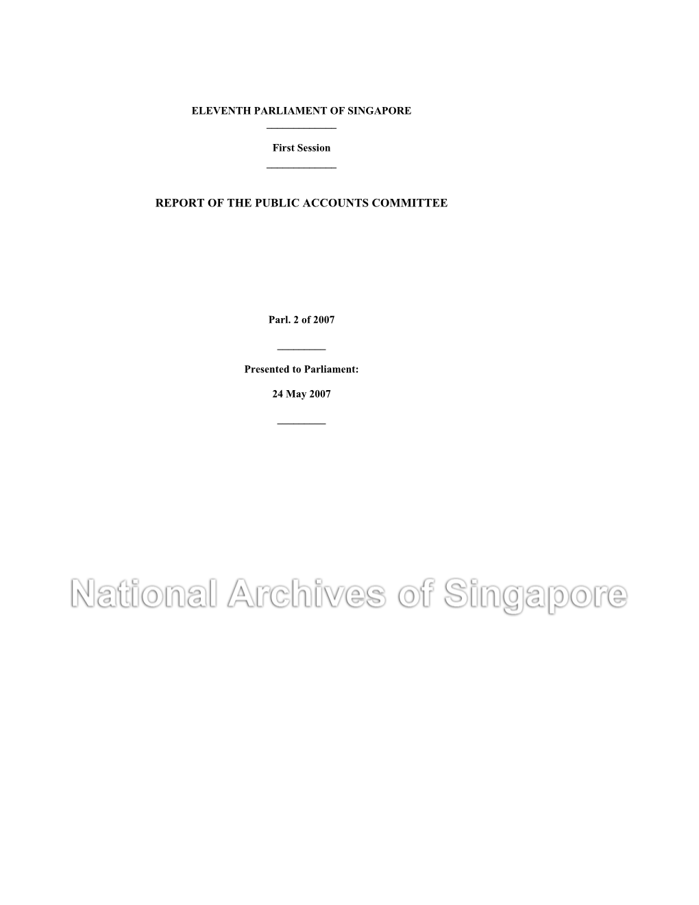 Report of the Public Accounts Committee