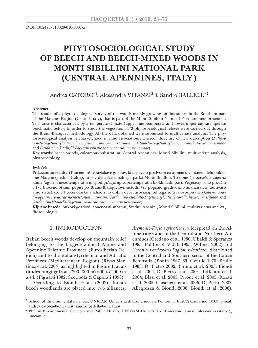 Phytosociological Study of Beech and Beech-Mixed Woods in Monti Sibillini National Park (Central Apennines, Italy)