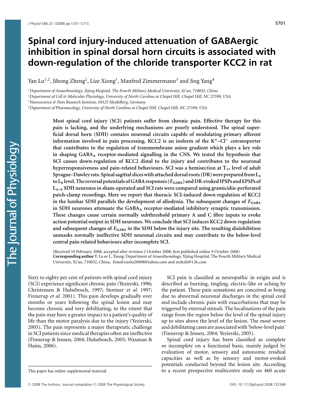 Spinal Cord Injury-Induced Attenuation of Gabaergic Inhibition in Spinal