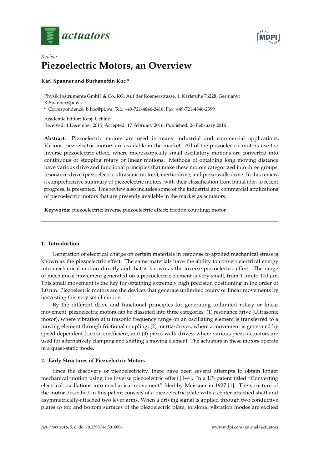 Piezoelectric Motors, an Overview