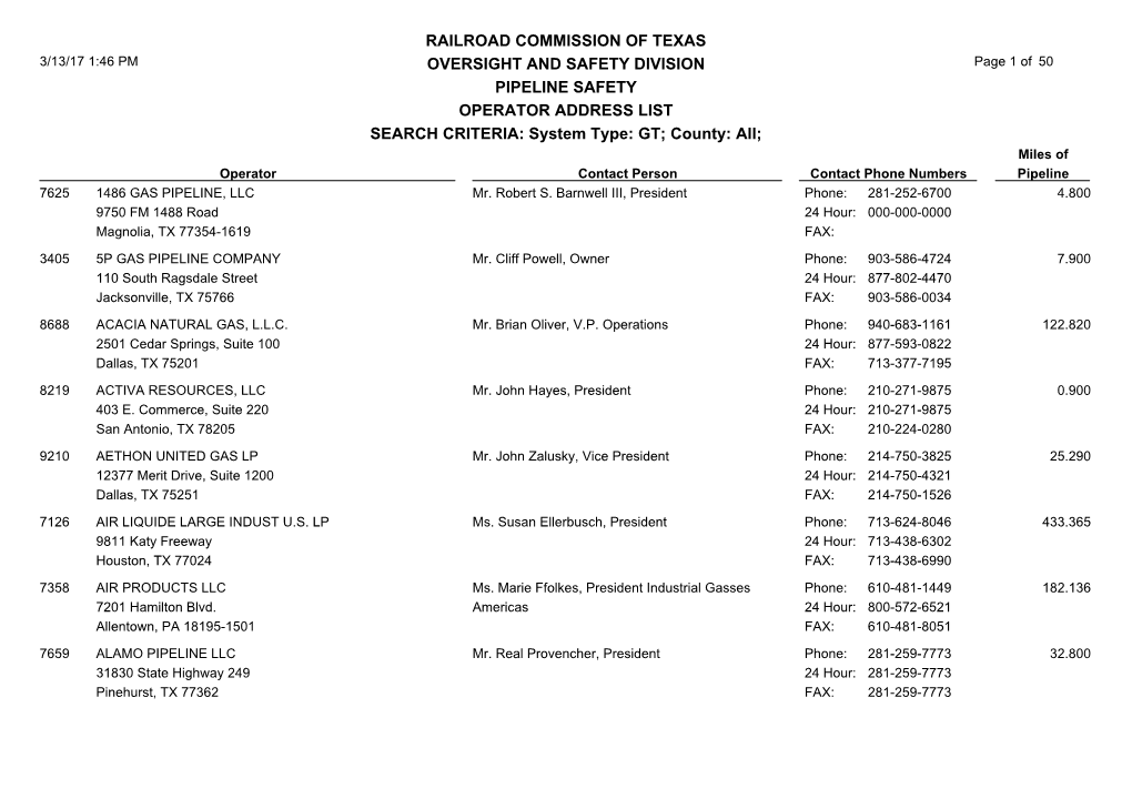 Railroad Commission of Texas Oversight and Safety