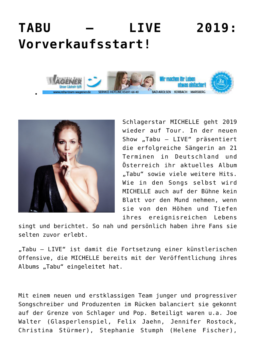 TABU – LIVE 2019: Vorverkaufsstart!