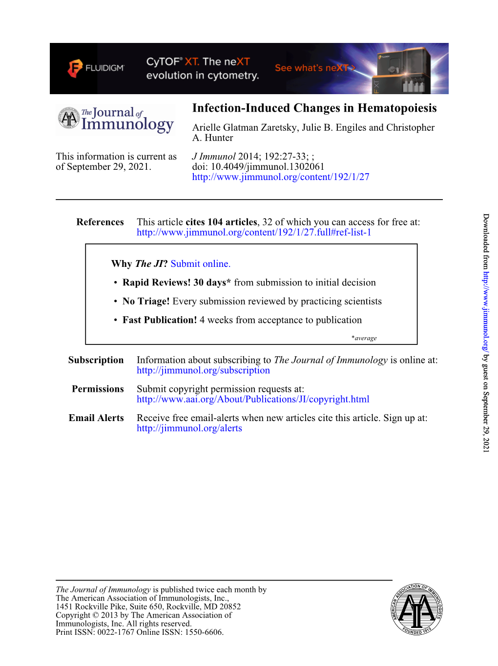 Infection-Induced Changes in Hematopoiesis Arielle Glatman Zaretsky, Julie B