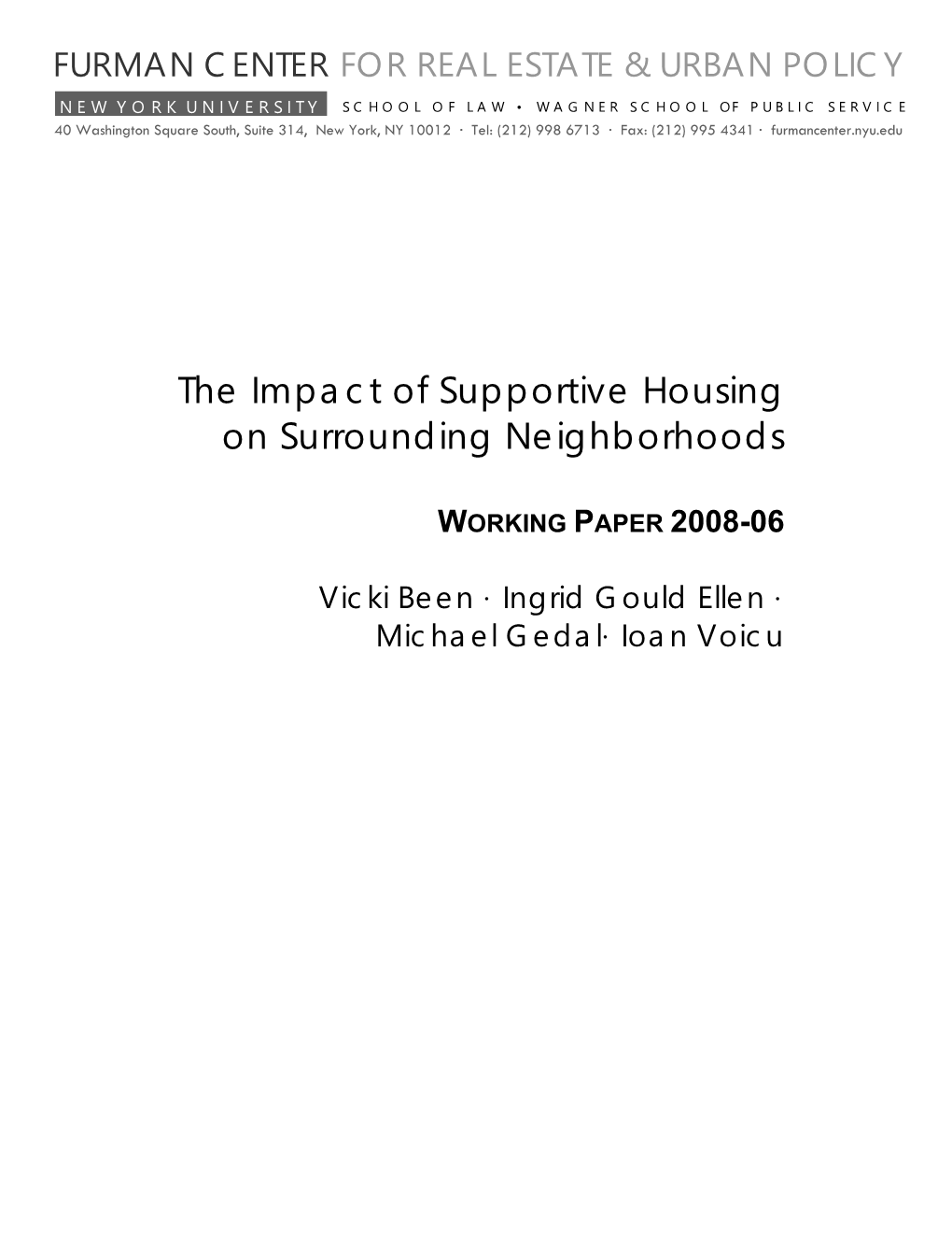 The Impact of Supportive Housing on Surrounding Neighborhoods