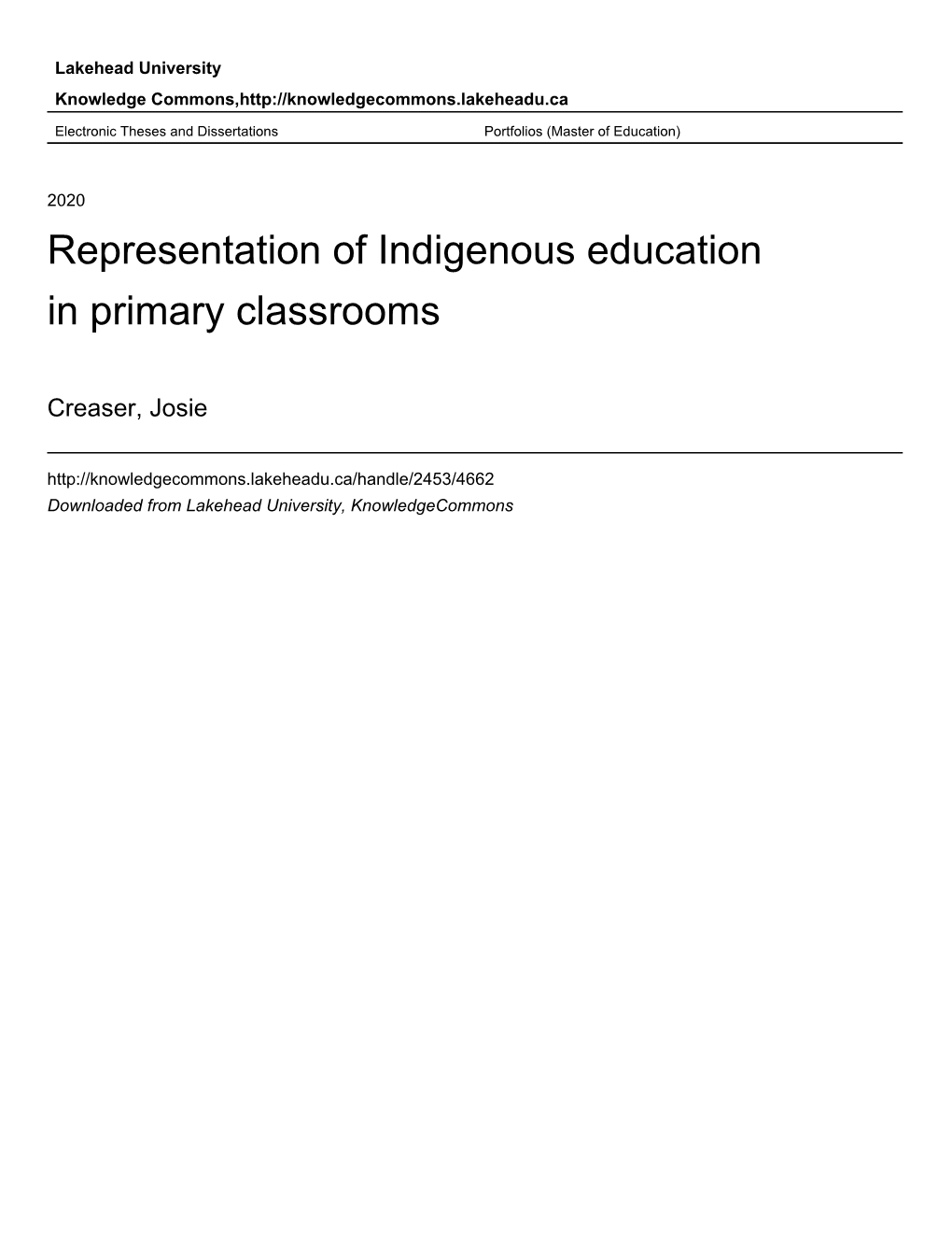 Representation of Indigenous Education in Primary Classrooms