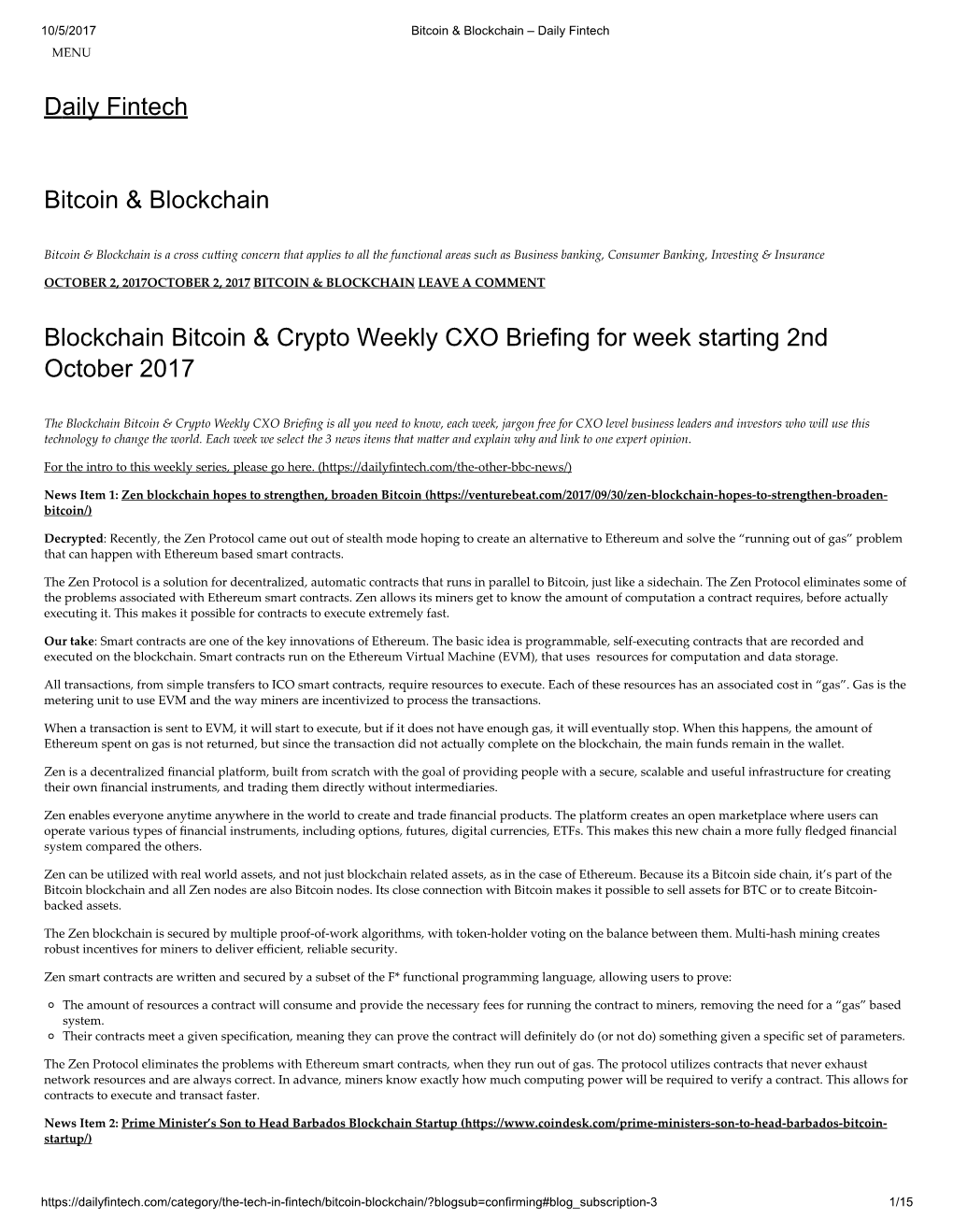 Bitcoin & Blockchain – Daily Fintech