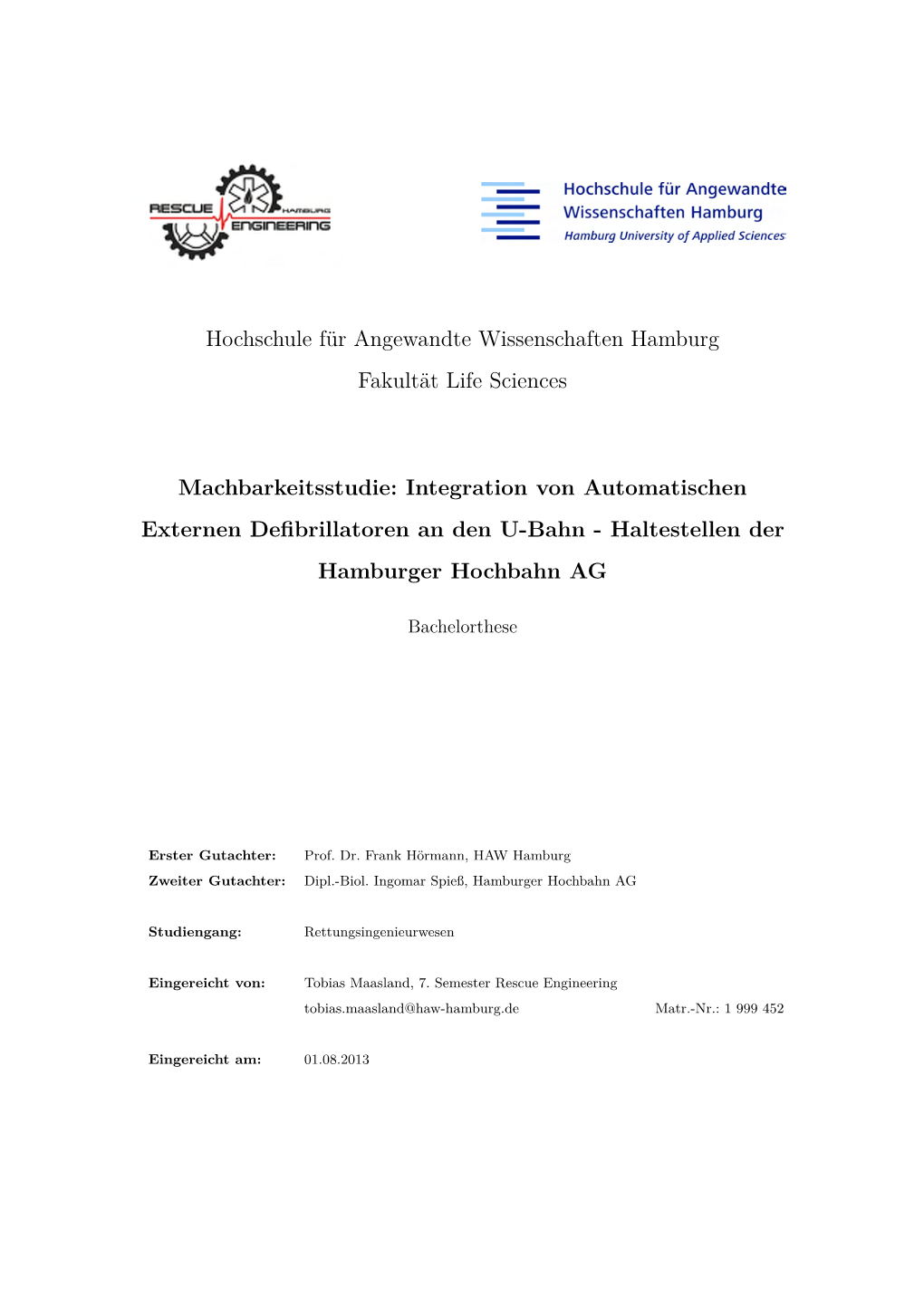 Hochschule Für Angewandte Wissenschaften Hamburg Fakultät Life Sciences