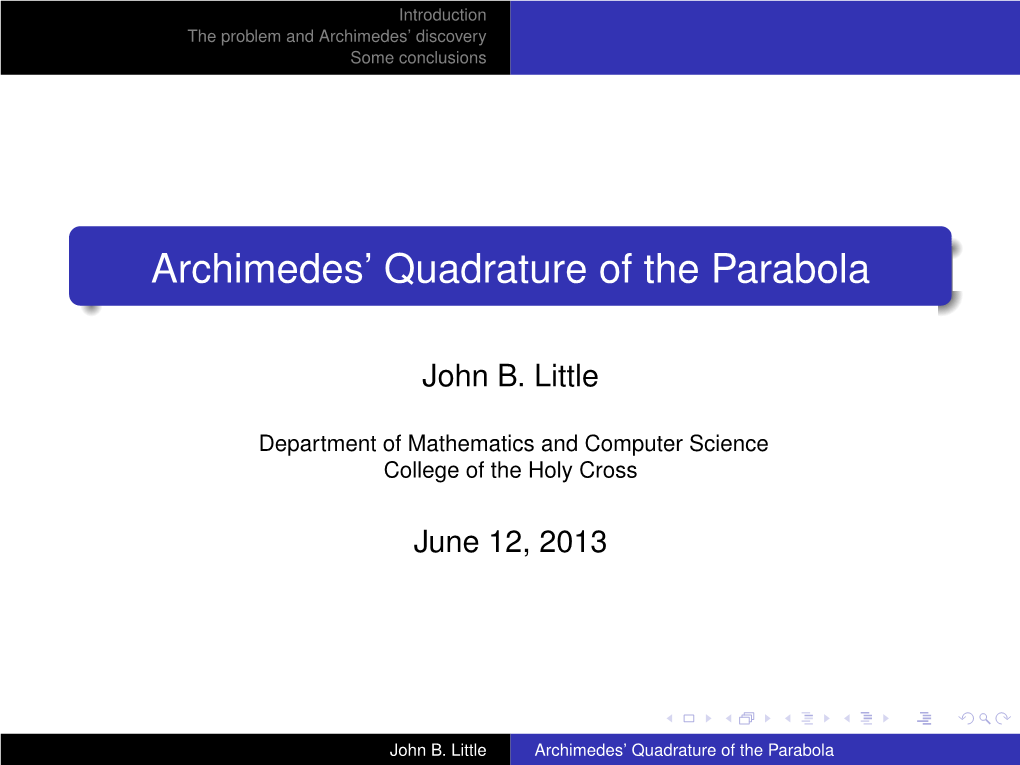 Archimedes' Quadrature of the Parabola