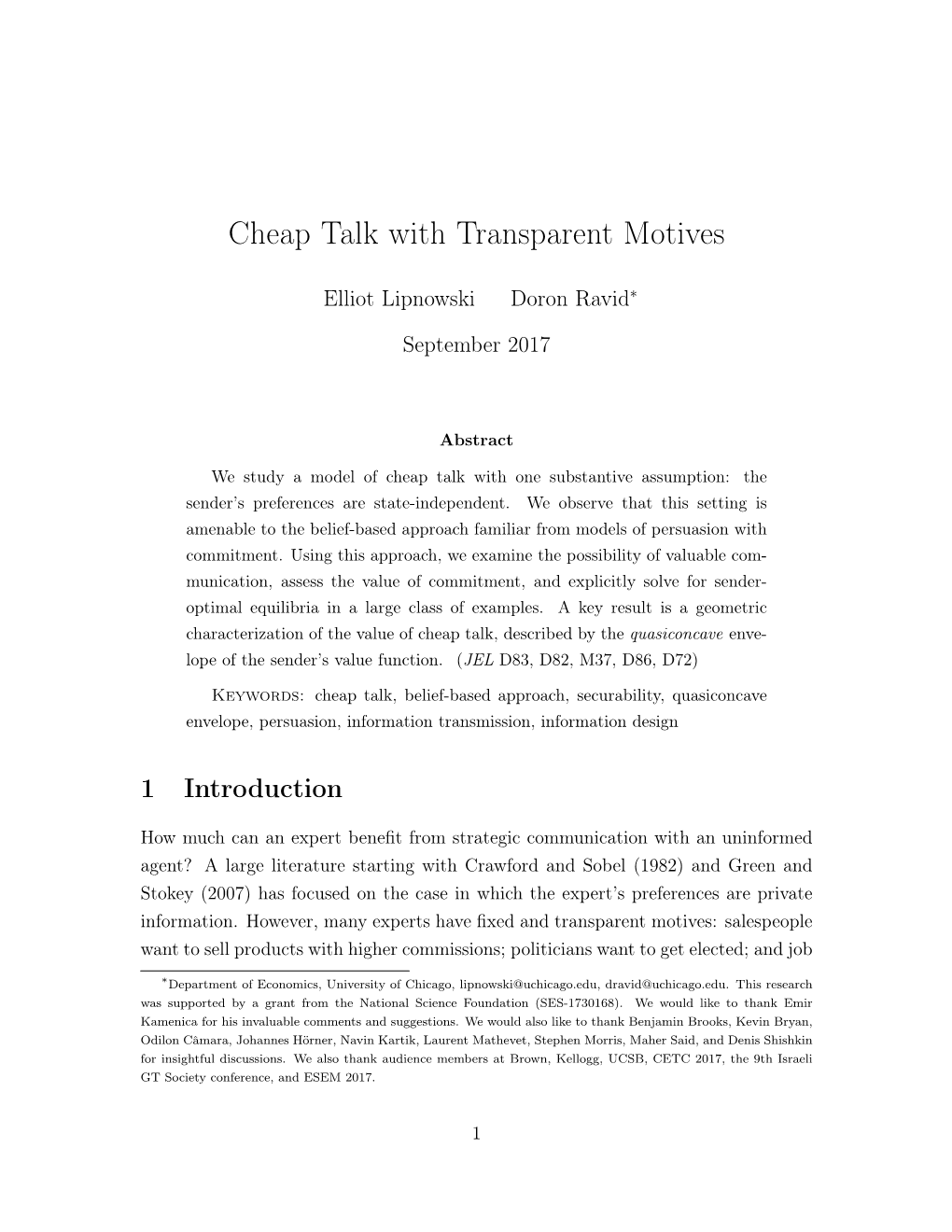 Cheap Talk with Transparent Motives