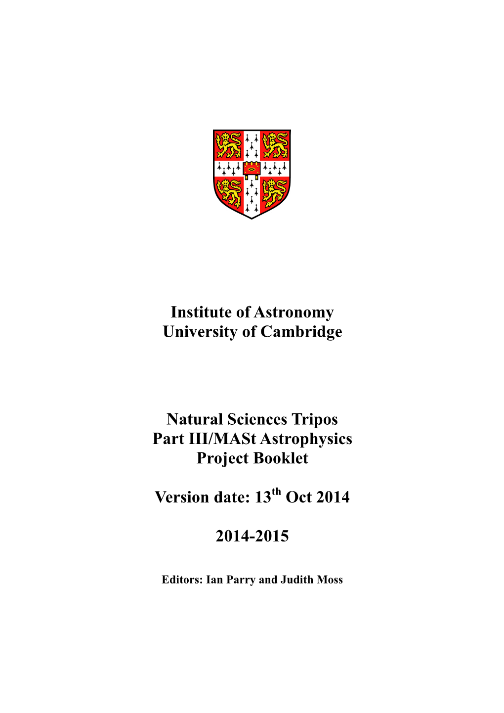 Institute of Astronomy University of Cambridge Natural Sciences Tripos