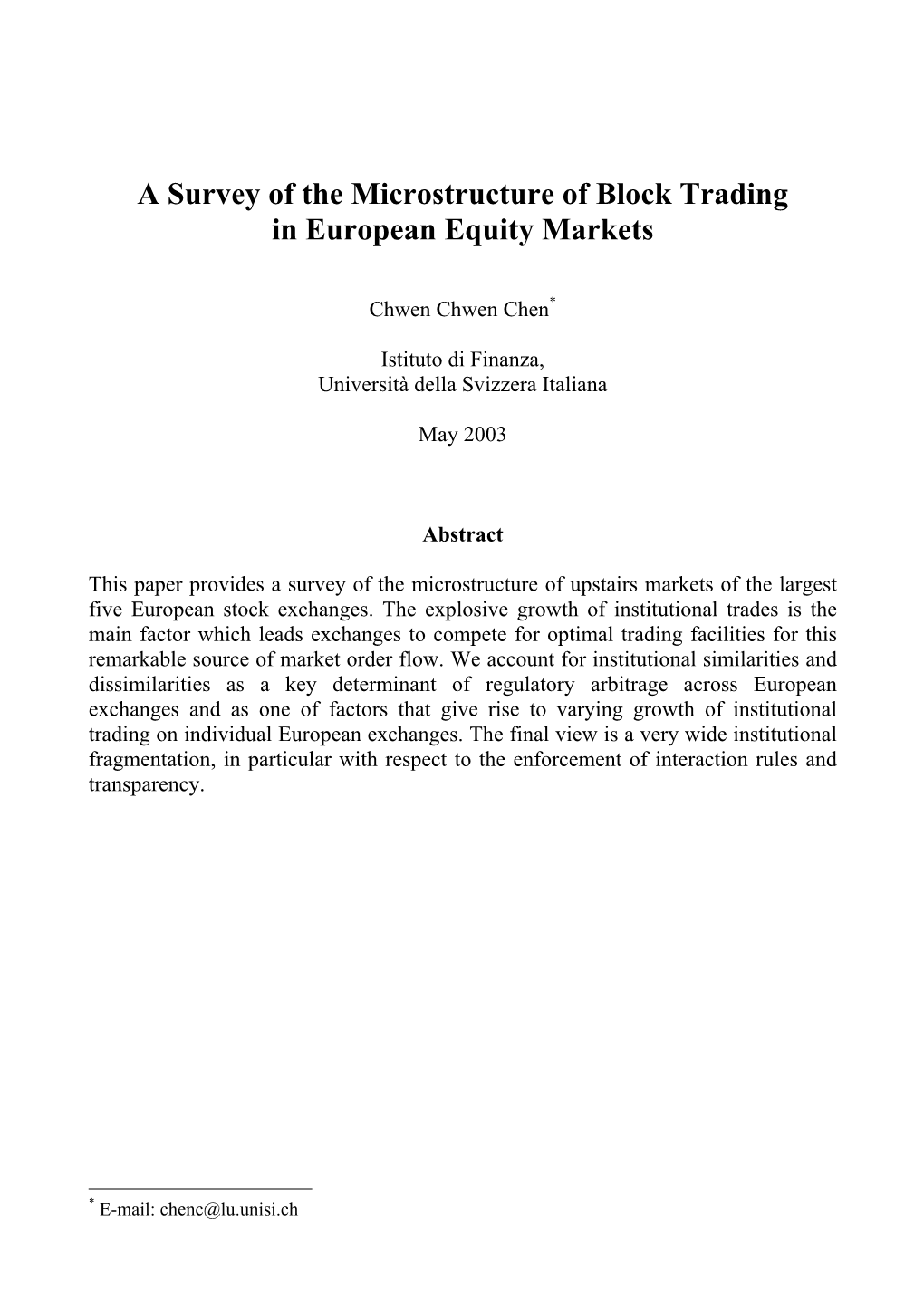 A Survey of the Microstructure of Block Trading in European Equity Markets