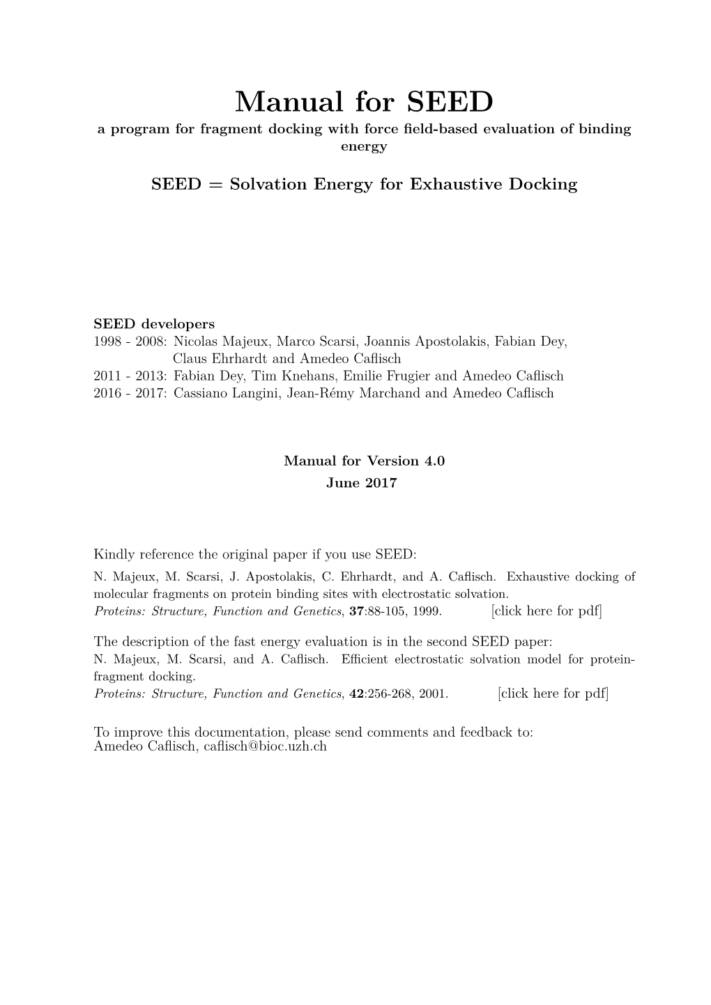 Manual for SEED a Program for Fragment Docking with Force Field-Based Evaluation of Binding Energy