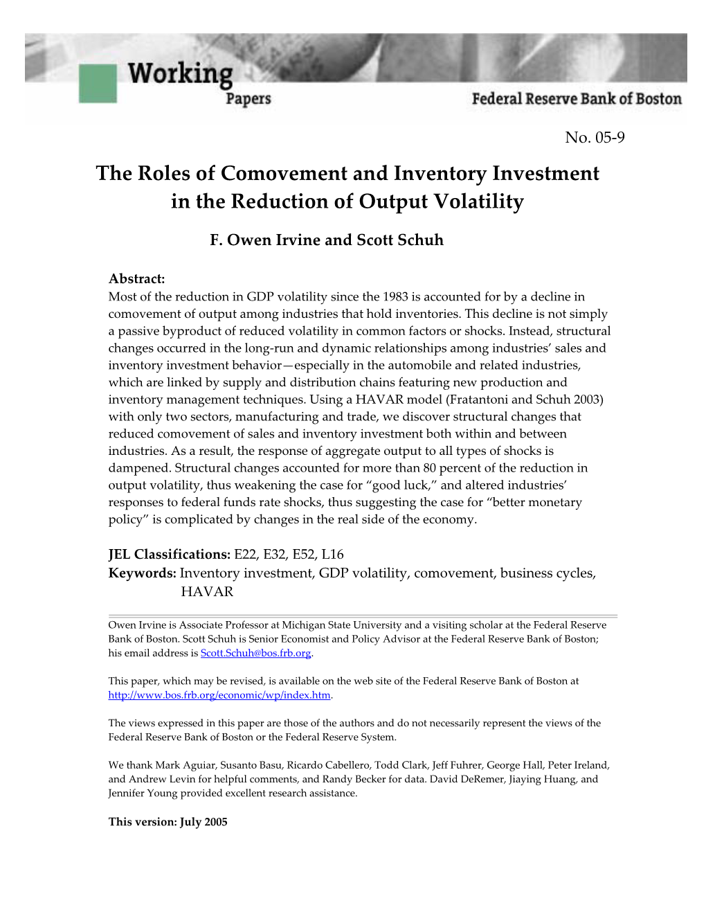 The Roles of Comovement and Inventory Investment in the Reduction of Output Volatility