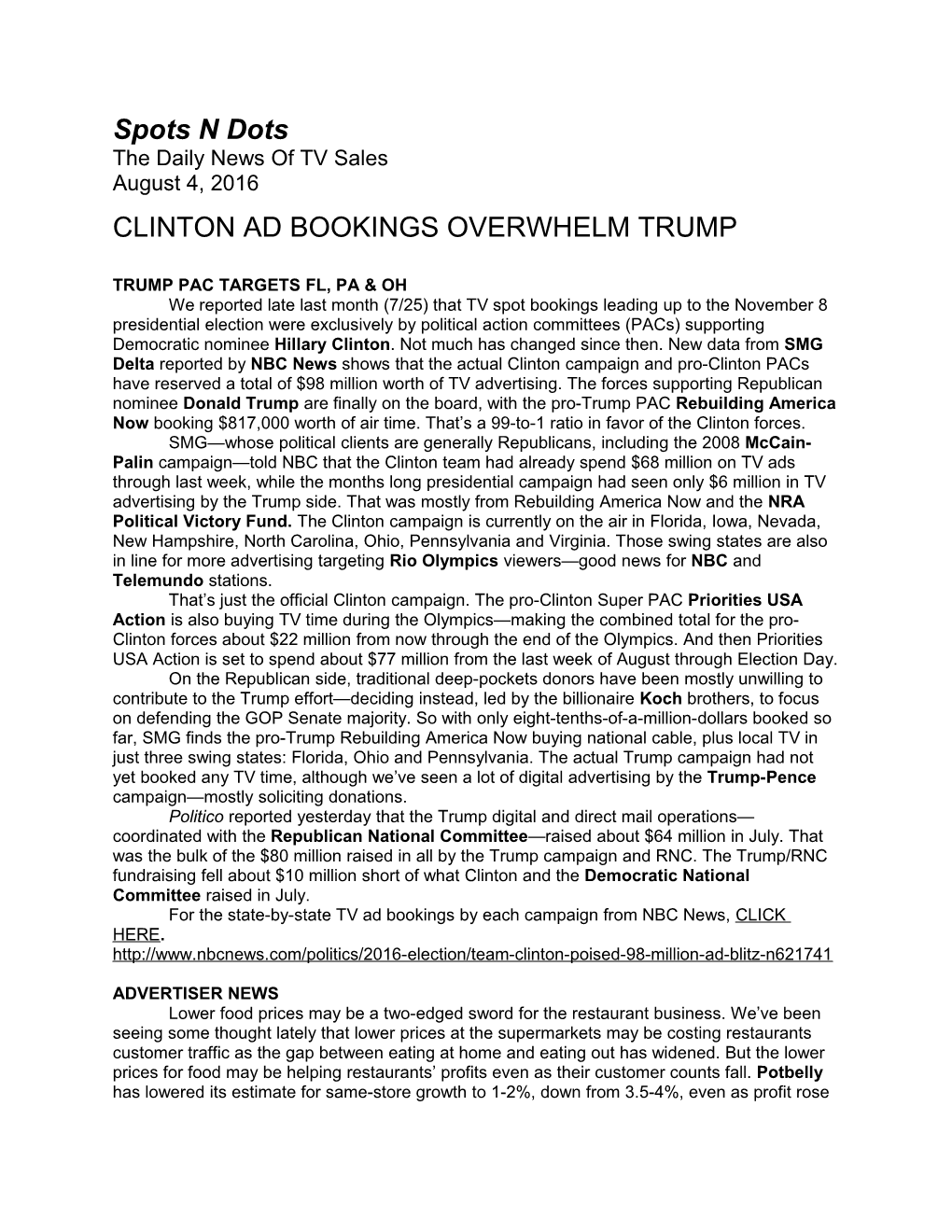 Clinton Ad Bookings Overwhelm Trump