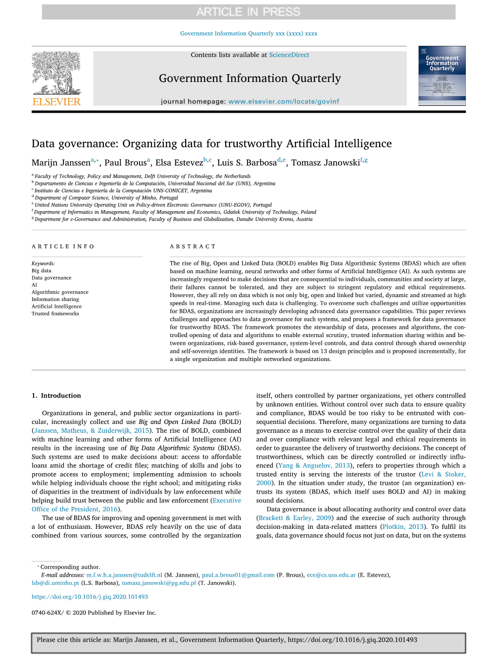 Data Governance Organizing Data for Trustworthy Artificial Intelligence