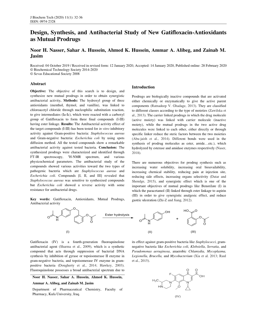 Design, Synthesis, and Antibacterial Study of New Gatifloxacin-Antioxidants As Mutual Prodrugs