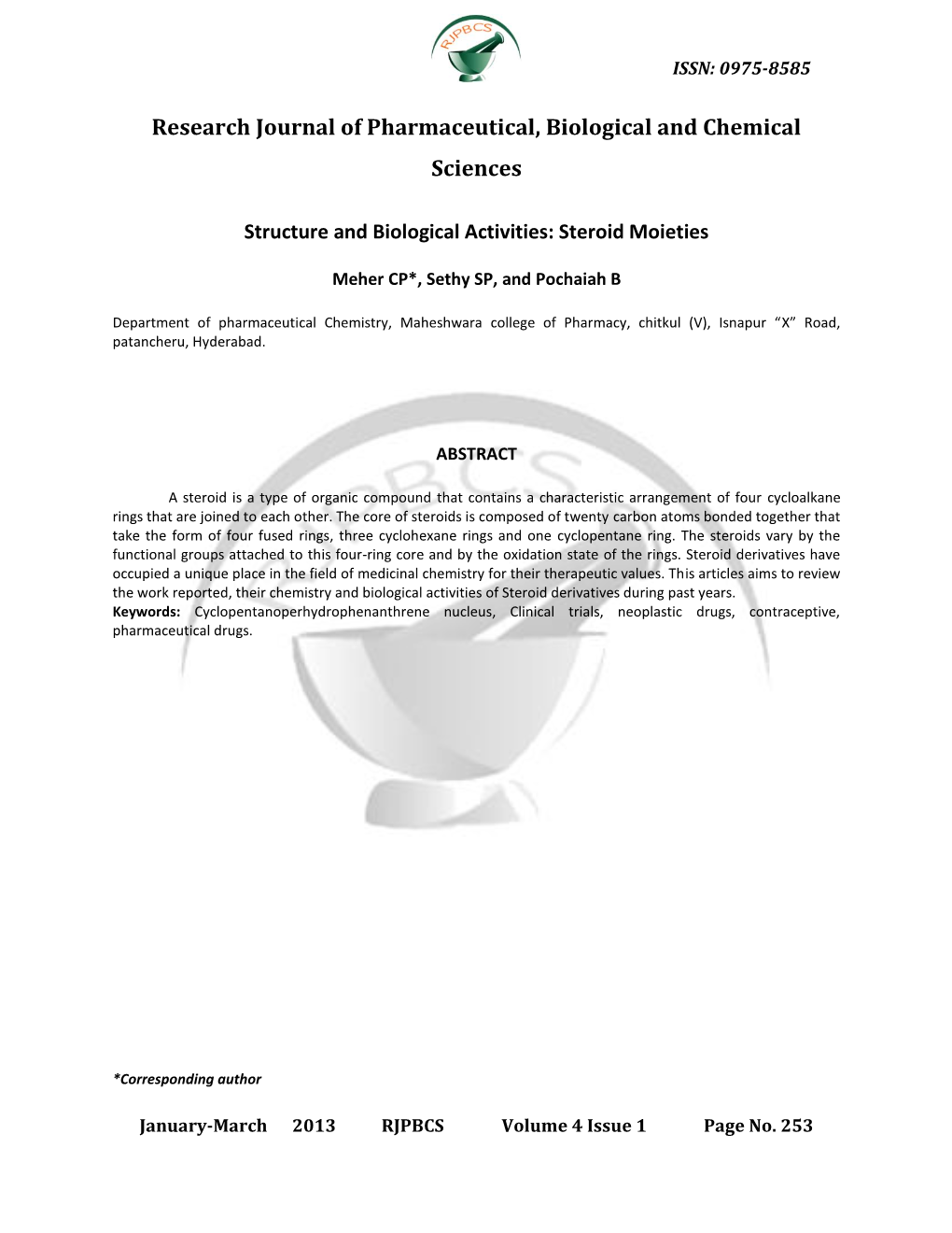 Research Journal of Pharmaceutical, Biological and Chemical Sciences