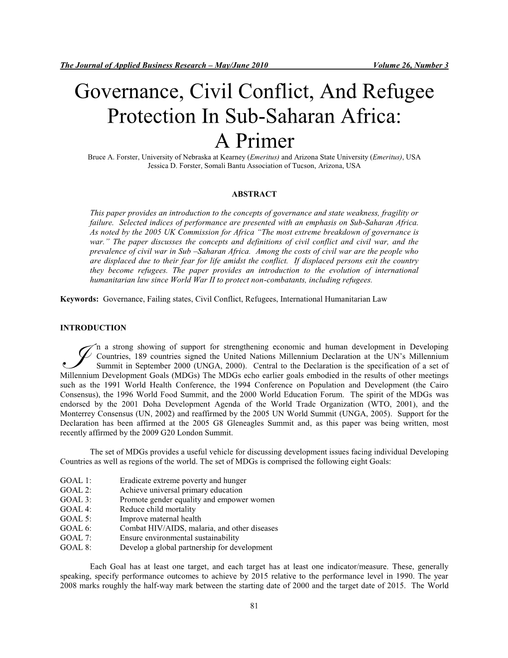 Governance, Civil Conflict, and Refugee Protection in Sub-Saharan Africa: a Primer Bruce A