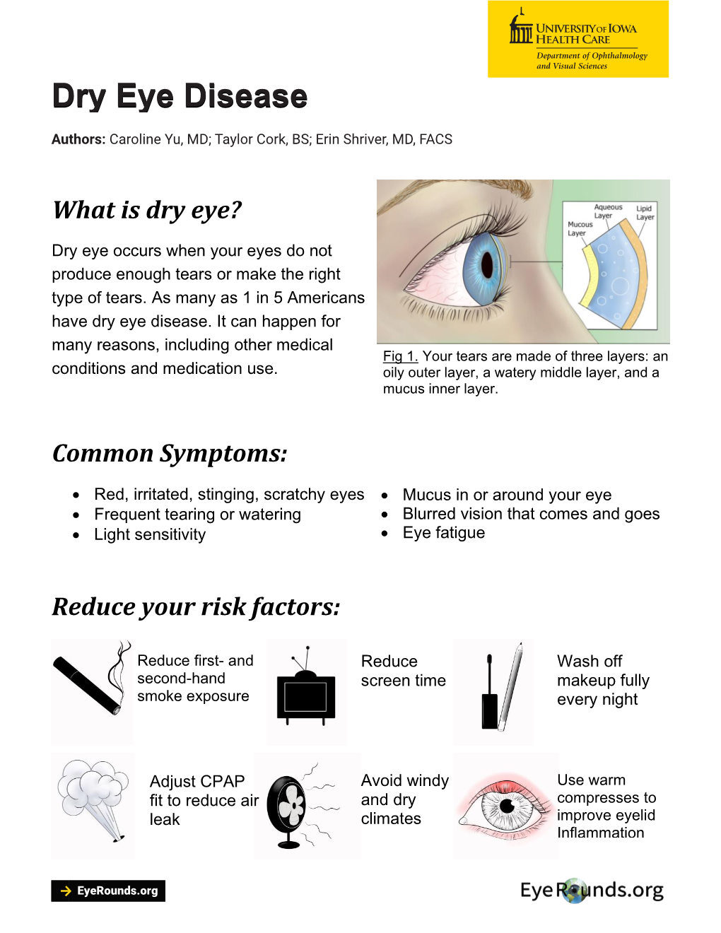 Dry Eye Disease  Authors:Šƒ–‹•†”›‡›‡Ǫdry Carolineeye Yu, Diseasemd; Taylor Cork, BS; Erin Shriver, MD, FACS 